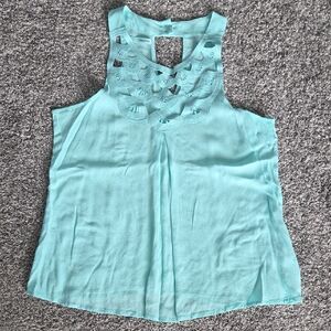 Maurices Aqua/Teal Tank Top with Cutout Design Size Large